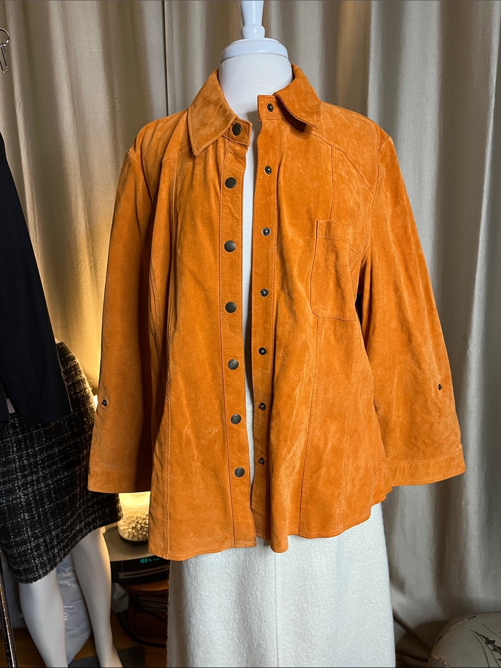ColdWater Creek Shacket shirt jacket pumpkin suede butter leather snap closure